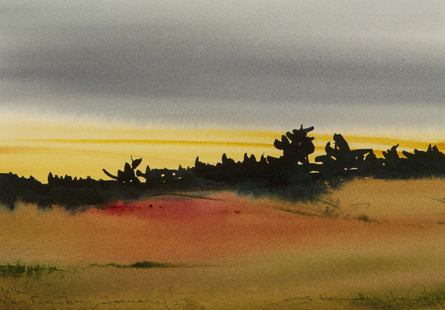 Susan Headley Van Campen, ‘Yellow Oyster River Farm , Jan 27’, 2020, Drawing, Collage or other Work on Paper, Watercolor on paper, Dowling Walsh