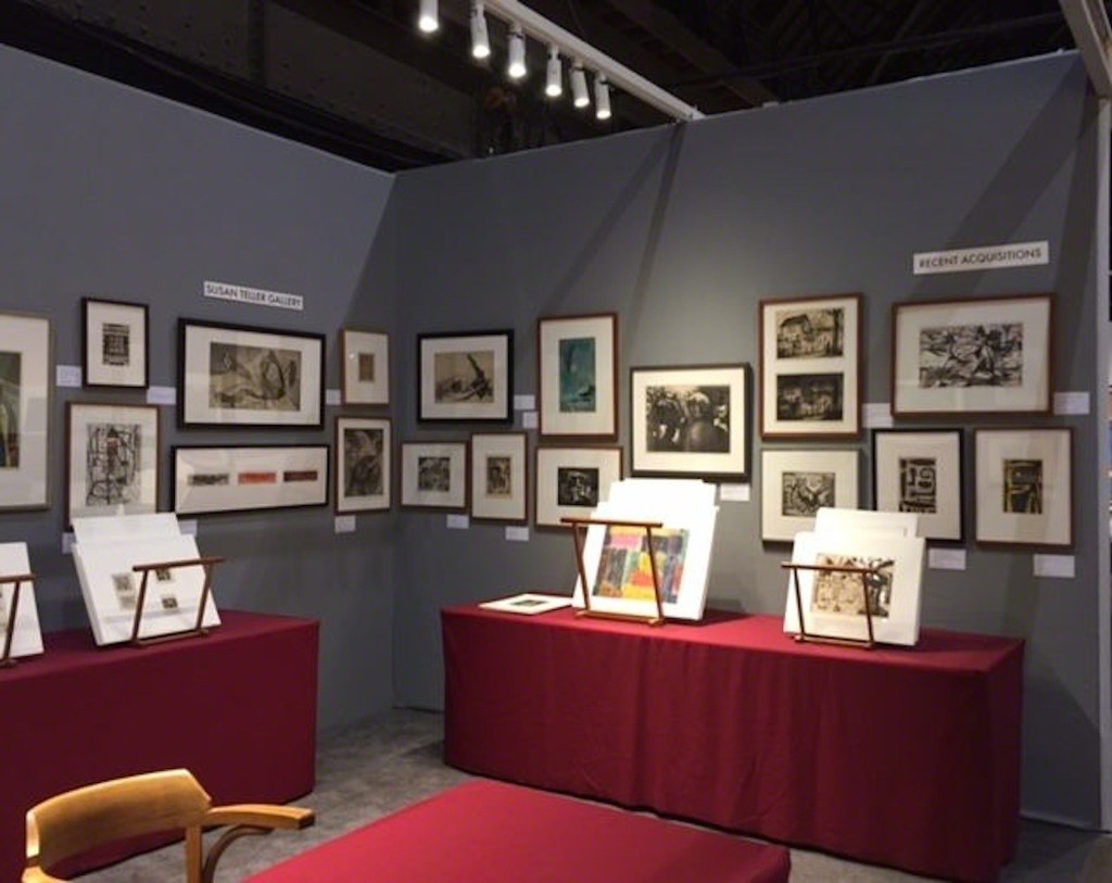 STG, Booth 103, some of North Wall (top horizontal is Stanley William Hayter's Laocoon, above three of Peter Grippe's Figure intaglios. To the right is the East Wall. The Raphael Soyer Bowery Nocturne is at the center and at the left are the three extremely rare Victor DeWildes. STG, Booth 103, some of North Wall (top horizontal is Stanley William Hayter's Laocoon, above three of Peter Grippe's Figure intaglios. To the right is the East Wall. The Raphael Soyer Bowery Nocturne is at the center and at the left are the three extremely rare Victor DeWildes.
