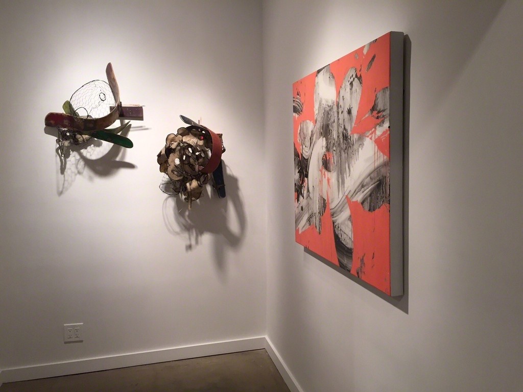 Duane Paul sculptures (left) and Jeff Muhs "Raptuous," Oil and mixed media on canvas (right) Duane Paul sculptures (left) and Jeff Muhs "Raptuous," Oil and mixed media on canvas (right)