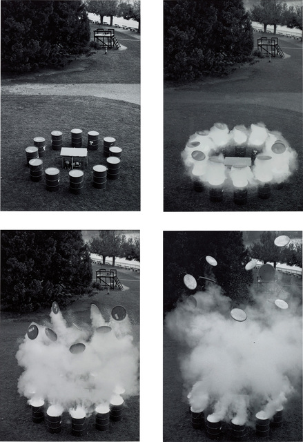 Roman Signer, ‘Aktion mit Fässern’, 1992, Photography, Black and white photograph on baryte paper, quadriptych, Phillips
