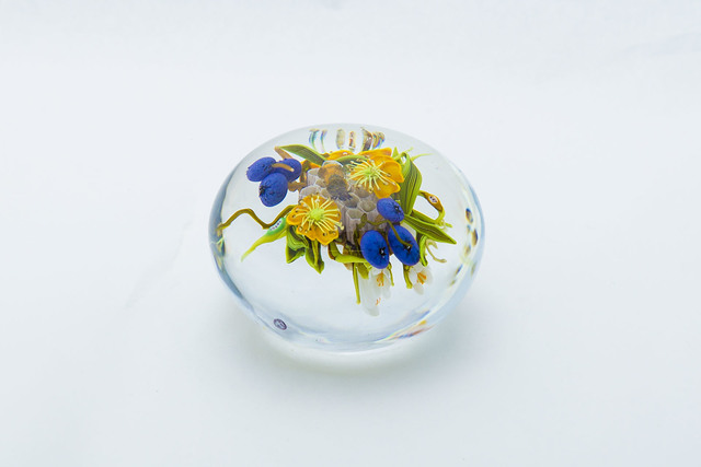 Paul Stankard, ‘Paul Stankard Original Glass Paperweight with Yellow Flowers, Blueberries, and Honeybee’, 1997, Sculpture, Glass, Modern Artifact