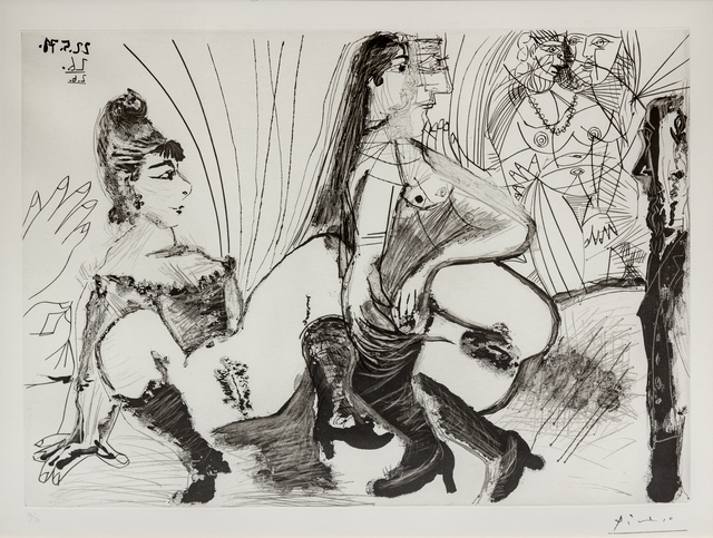 Pablo Picasso, ‘Degas paie et s'en va. Les filles ne sont pas tendres, from 156 Series’, 1971, Print, Aquatint and drypoint, Hindman