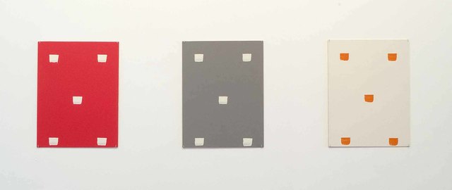 Niele Toroni, ‘Empreintes de pinceau n°50 à intervalles régulières (30cm): ABC - trois cartons plume’, 1993, Drawing, Collage or other Work on Paper, Acrylic on (coloured) cardboard, Galerie Greta Meert
