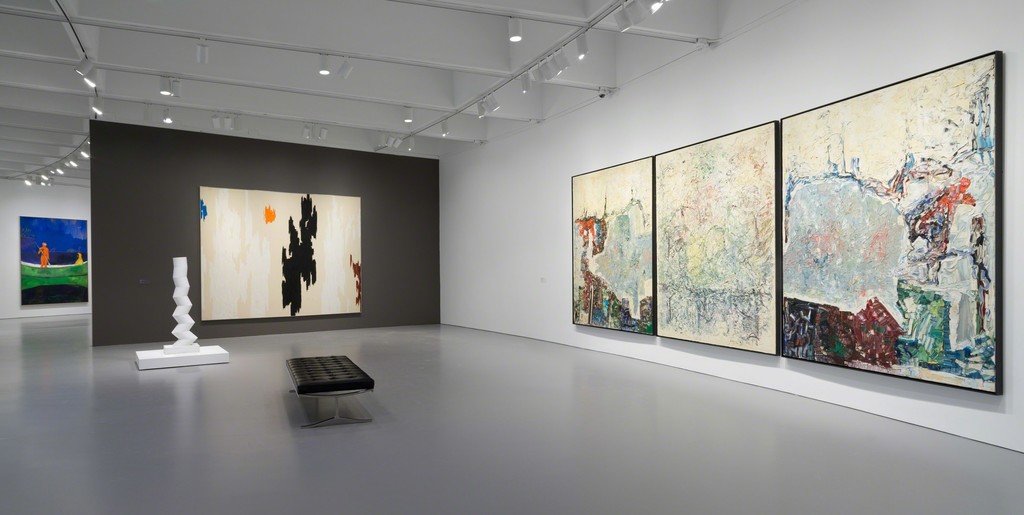 Installation view of Masterworks from the Hirshhorn Collection at the Hirshhorn Museum and Sculpture Garden, 2016. Left to right: Peter Doig, Spearfishing, 2013; Sérgio Camargo, Column, 1967-68; Clyfford Still, 1962-D, 1962; Jean-Paul Riopelle, Large Triptych, 1964. Photo: Cathy Carver Installation view of Masterworks from the Hirshhorn Collection at the Hirshhorn Museum and Sculpture Garden, 2016. Left to right: Peter Doig, Spearfishing, 2013; Sérgio Camargo, Column, 1967-68; Clyfford Still, 1962-D, 1962; Jean-Paul Riopelle, Large Triptych, 1964. Photo: Cathy Carver
