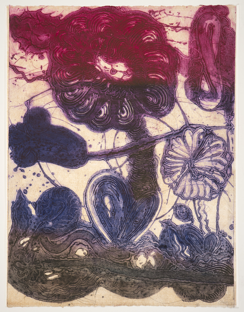 Catherine Howe, ‘Garden (daisy, magenta, violet, pheasant)’, 2019, Print, Unique collagraph, Manneken Press