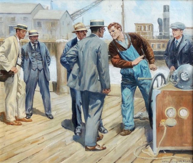 Anton Otto Fischer, ‘Argument on the Dock’, 1926, Painting, Oil Paint, The Illustrated Gallery