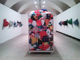 Meschac Gaba, ‘Voyages Colis’, 2013, Installation, Airport filled, five continents flags and fabric, In Situ - Fabienne Leclerc