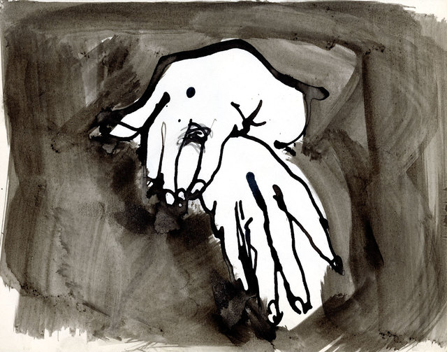 John Piper, ‘Hand Study with Ring’, ca. 1971, Drawing, Collage or other Work on Paper, Ink and wash on paper, Goldmark Gallery