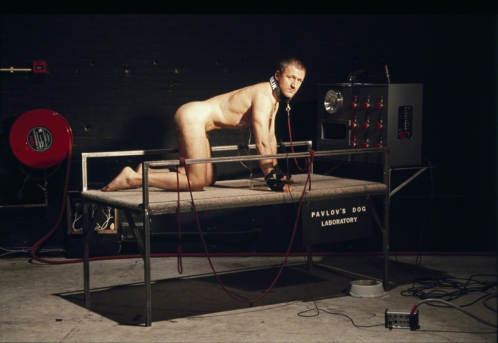 'Pavlov's Dog', performance by Oleg Kulik during Manifesta 1, 1996, courtesy of the artist 'Pavlov's Dog', performance by Oleg Kulik during Manifesta 1, 1996, courtesy of the artist