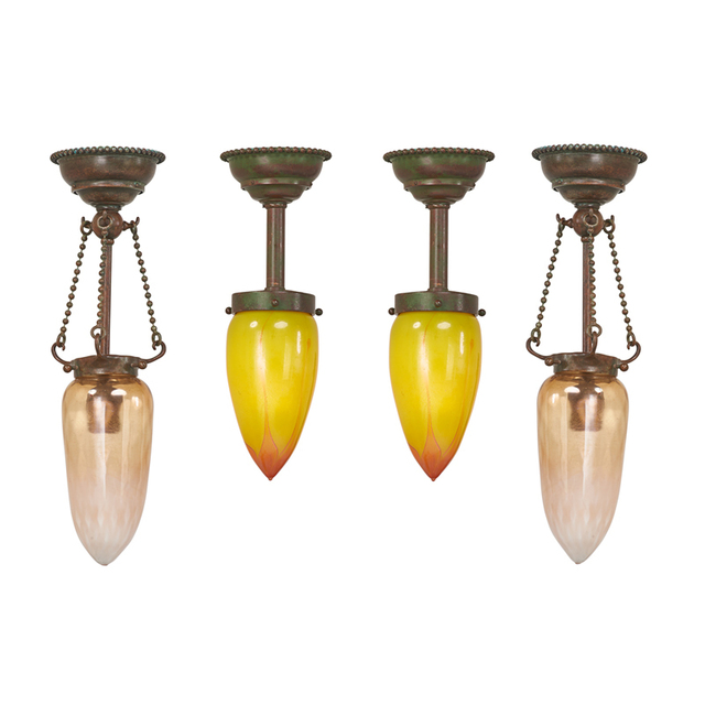 ‘Style Of Tiffany Studios, Four Hanging Pendant Fixtures, USA’, Early 20th C., Rago/Wright