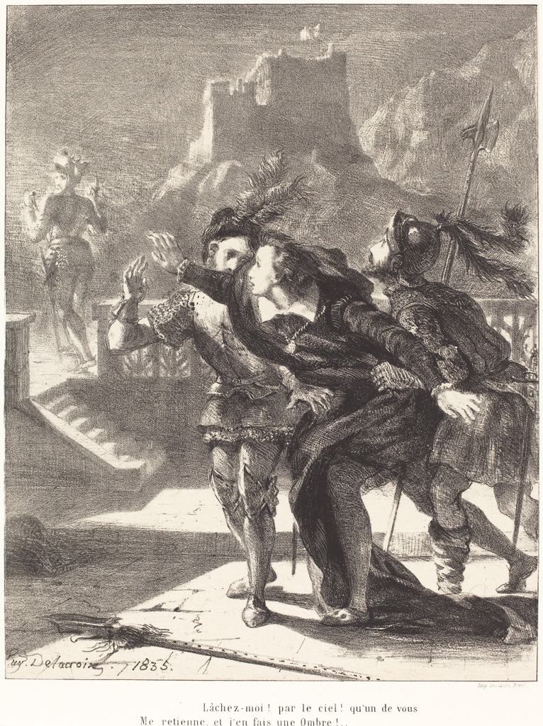 Eugène Delacroix, ‘Hamlet Wishes to Follow the Ghost of his Father (Act