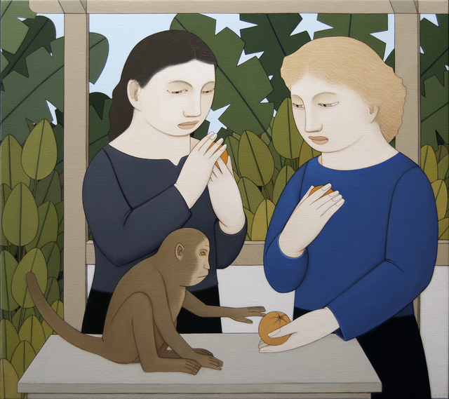 Andrew Stevovich, ‘Two Women Feeding a Monkey’, 2018, Painting, Oil on linen, Adelson Galleries