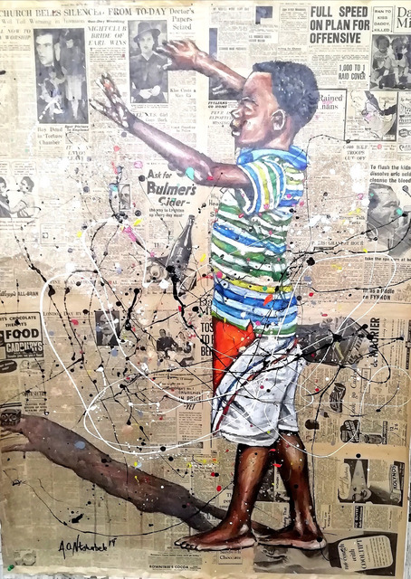 Andrew Ntshabele, ‘The joy of life II’, 2020, Mixed Media, Acrylic on newspaper (pasted on canvas), ARTsouthAFRICA