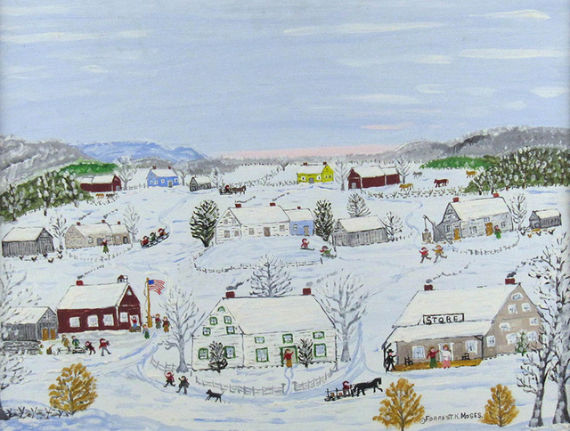 Forrest K. Moses, ‘Winter Village’, ca. 1960, Painting, Oil on Board, Janus Galleries