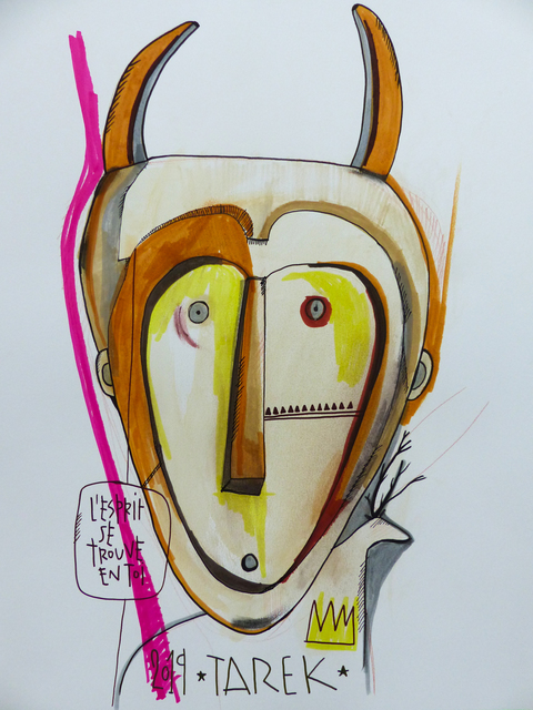 TAREK, ‘l'esprit se trouve en toi’, 2019, Drawing, Collage or other Work on Paper, Tea, watercolor, color ink and posca on paper, Galerie Carole Kvasnevski