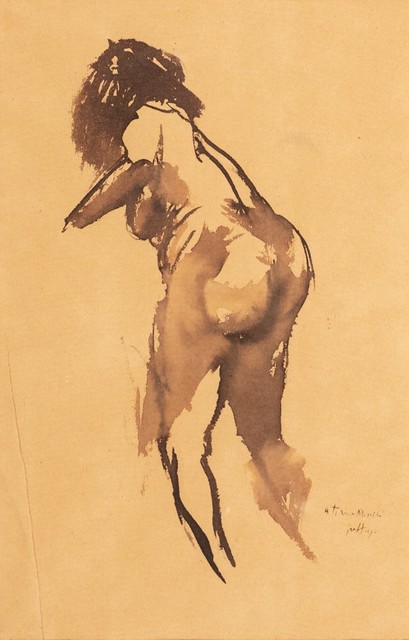 Renato Guttuso, ‘Titina portrait’, Drawing, Collage or other Work on Paper, Watercolour diluted ink on paper, Finarte
