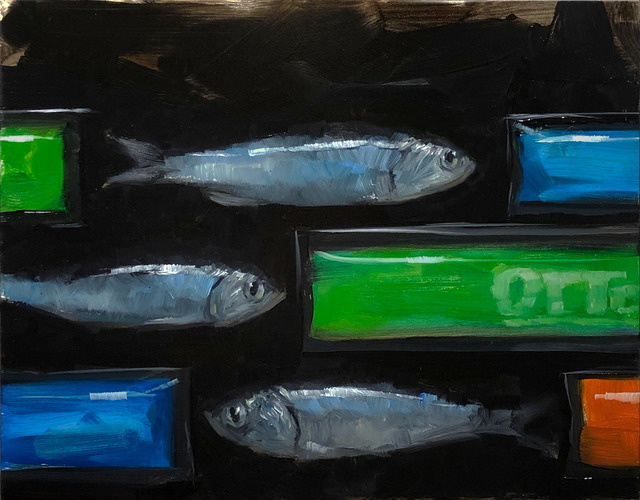 Tom Giesler, ‘Freezer Pops: otter and anchovies’, 2019, Painting, Oil on panel, McVarish Gallery