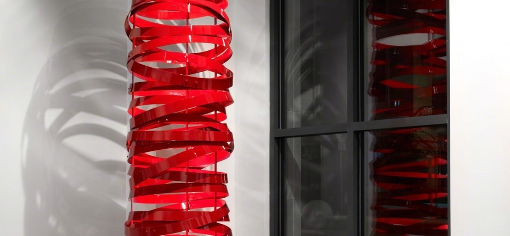 Gordon Huether / Red Barrel Ring, Recycled Materials, Lighting and Paint, 2' DIA x 8'H, 2010 Gordon Huether / Red Barrel Ring, Recycled Materials, Lighting and Paint, 2' DIA x 8'H, 2010