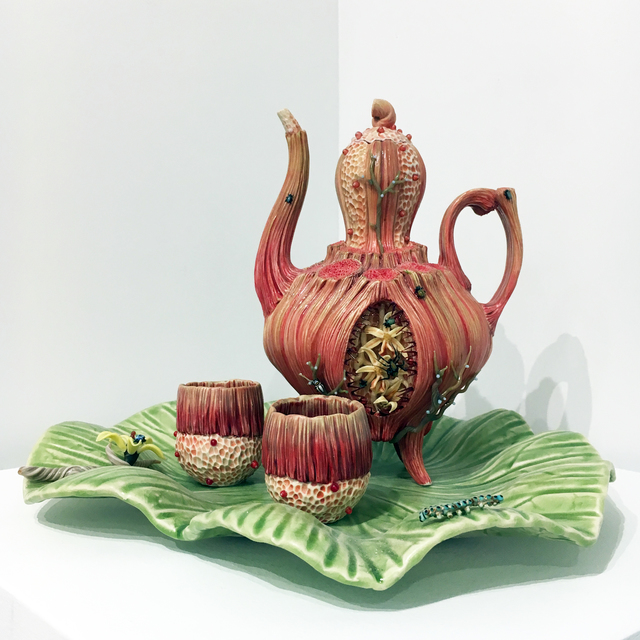 Bonnie Seeman, ‘Large Red Teapot with 2 Cups and Tray’, 2013, Duane Reed Gallery