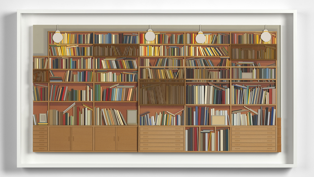 Lucy Williams, ‘Library at Maison Louis Carré’, 2017, Mixed Media, Paper, engineered wood, maple wood veneer, piano wire and acrylic paint on birch ply panel, Berggruen Gallery