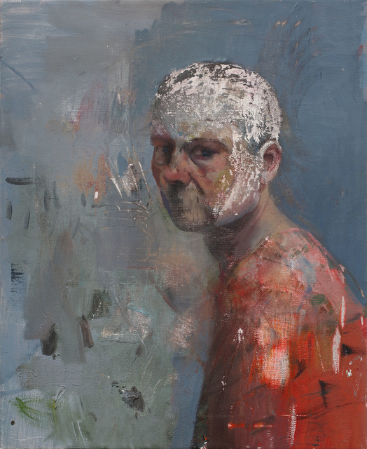 Daniel Pitin, ‘Self portrait with a white head’, 2018, Painting, Mixed media on canvas, Charim Galerie