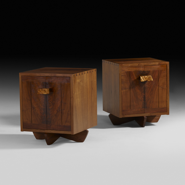 George Nakashima, ‘Kornblut cabinets, pair’, 1985, Design/Decorative Art, American black walnut, maple burl, Rago/Wright