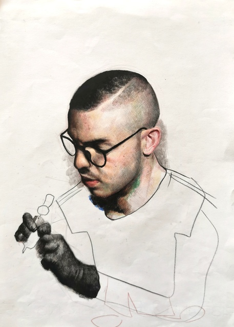 Luca Bartoli, ‘Tatuatore’, 2020, Drawing, Collage or other Work on Paper, Colored pencil and charcoal on paper, Collezionando Gallery