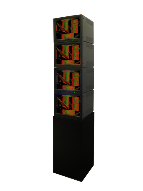James Alec Hardy, ‘180320 03’, 2018, Video/Film/Animation, Totem of 4 Monitors on Plinth from Xoniuqequinox SD video, 4 CRT Monitors, Video Playback System Duration: 19:17 min, Kristin Hjellegjerde Gallery