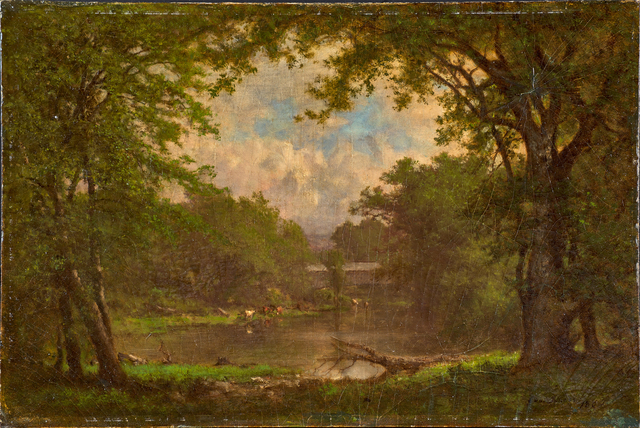 George Inness, ‘Along the River’, ca. 1868, Painting, Oil on Academy Board (in original artist-made frame), Rago/Wright