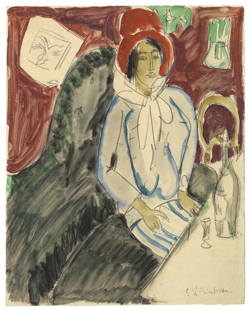 Ernst Ludwig Kirchner, ‘Sitzende Frau mit einem Hut in einem Restaurant’, ca. 1912, Ludorff