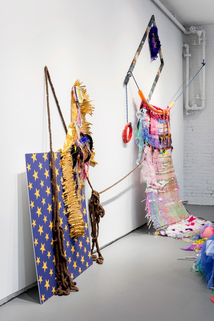 A view of one of the large textile installation in THE MARSHMALLOW METHOD. A view of one of the large textile installation in THE MARSHMALLOW METHOD.