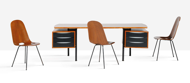 Franco Campo, ‘Desk, 3 chairs’, circa 1955, Aguttes