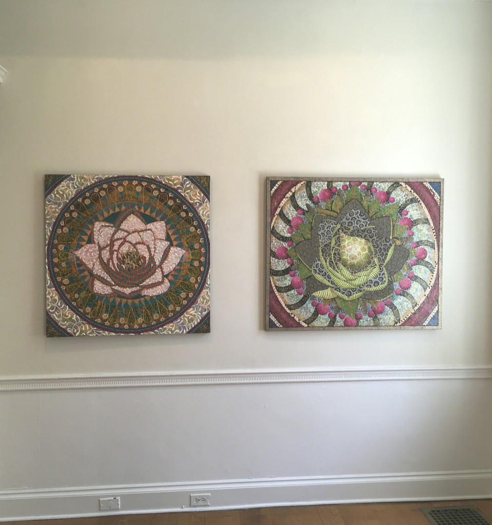 On the left: Camu Camu, Oil on Canvas, 36x36 by Amy Cheng.
On the right: Closer and Closer, Oil on Canvas, 38x42 by Amy Cheng.
On view in Flora Fantastica! at Wave Hill from July 16-August 27, 2017.
"Sumptuous, intricate, ornamented, my current paintings are richly referential - they call to mind a range of associations from mandalas, the cosmos, cells, lace, brocade and more." Amy Cheng On the left: Camu Camu, Oil on Canvas, 36x36 by Amy Cheng.
On the right: Closer and Closer, Oil on Canvas, 38x42 by Amy Cheng.
On view in Flora Fantastica! at Wave Hill from July 16-August 27, 2017.
"Sumptuous, intricate, ornamented, my current paintings are richly referential - they call to mind a range of associations from mandalas, the cosmos, cells, lace, brocade and more." Amy Cheng