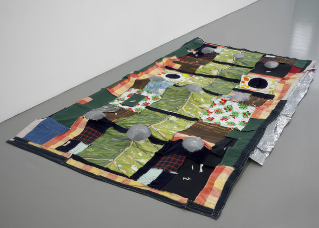 Em Rooney, ‘Study for RJ's quilt (after Eva Hesse)’, 2019, Sculpture, Silk, cashmere, denim, cotton batting, thread, pewter, mylar, pine, sand-casted aluminum, Galerie Fons Welters