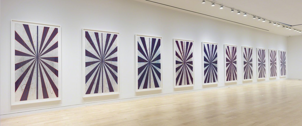 MARK GROTJAHN
Untitled (Captain America Drawing in Ten Parts 41.17), 2008–09 (detail) Installation View
Colored pencil on paper
Each framed panel: 93 x 55 1/8 x 2 3/8 inches
(236.2 x 140 x 6 cm)
Artwork © Mark Grotjahn. Photography by Robert McKeever. Courtesy Gagosian Gallery.
MARK GROTJAHN
Untitled (Captain America Drawing in Ten Parts 41.17), 2008–09 (detail) Installation View
Colored pencil on paper
Each framed panel: 93 x 55 1/8 x 2 3/8 inches
(236.2 x 140 x 6 cm)
Artwork © Mark Grotjahn. Photography by Robert McKeever. Courtesy Gagosian Gallery.