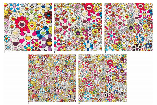 Takashi Murakami, ‘Flowers Blossoming in this World and the Land of Nirvana’, 2013, Print, Set of five offset prints, Lougher Contemporary