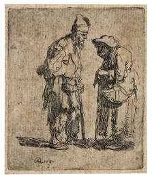 Beggar man and beggar woman conversing