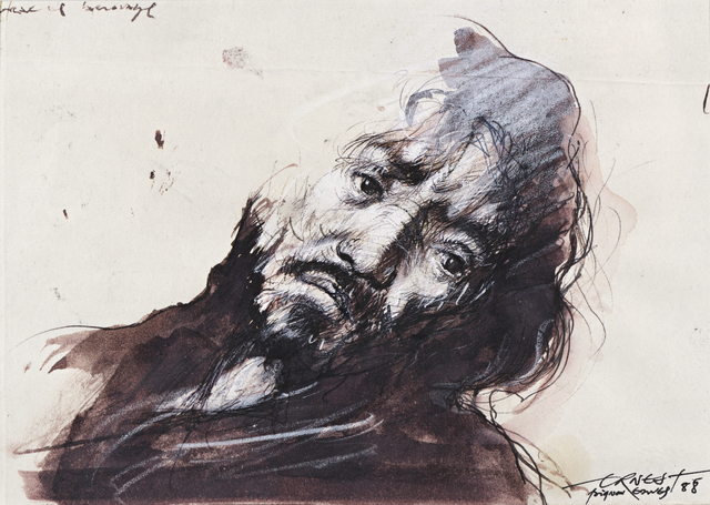 Ernest Pignon-Ernest, ‘Etude pour Saint Matthieu de Caravage’, 1988, Drawing, Collage or other Work on Paper, Ink and white chalk on paper, Millon