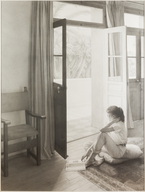Claudio Bravo, ‘Interior with Girl’, 1991, Drawing, Collage or other Work on Paper, Black conte crayon on paper, Childs Gallery