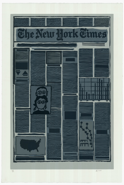 Derek Boshier, ‘New York Times Financial Section’, 2014, Print, Linocut printed in colours, Sims Reed Gallery