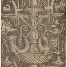 Zoan Andrea, Ornament Panel with Dragons, Masks, and Instruments of War (ca. 1505)