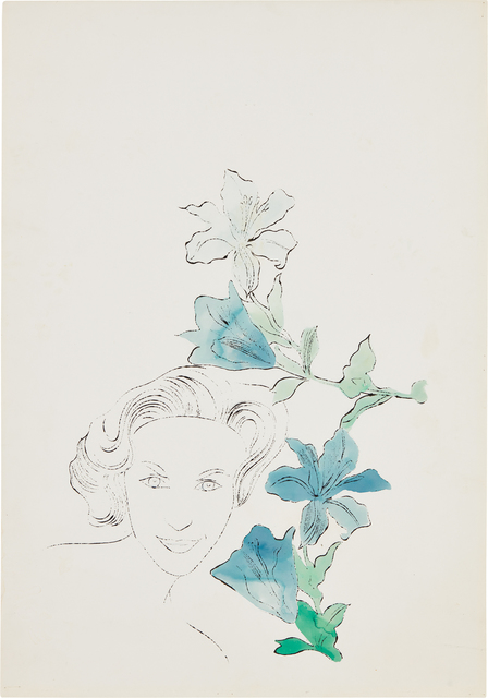 Andy Warhol, ‘Female Head (With Blue Flowers)’, ca. 1950, Phillips