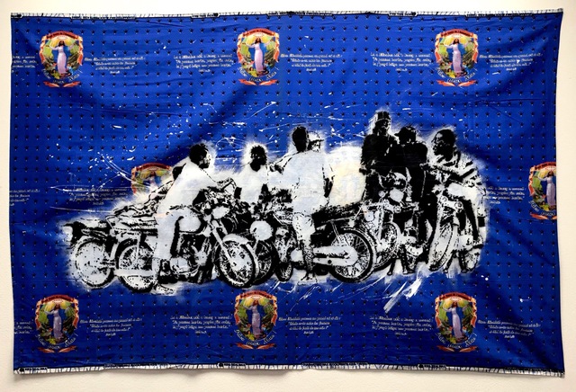 Ricardo Kapuka, ‘WHEEL OF LIFE’, 2019, Painting, Stencil and acrylic painting on african cloth, ELA - ESPAÇO LUANDA ARTE