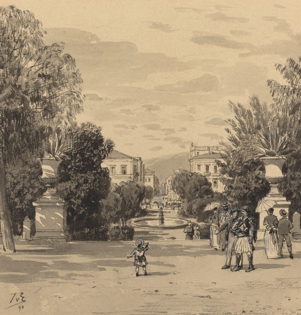 Themistocles von Eckenbrecher, ‘View from the Old Royal Palace of the Hermesstreet’, 1890, Drawing, Collage or other Work on Paper, Pen and black ink and watercolor over black chalk and touches of graphite heightened with gray, National Gallery of Art, Washington, D.C.