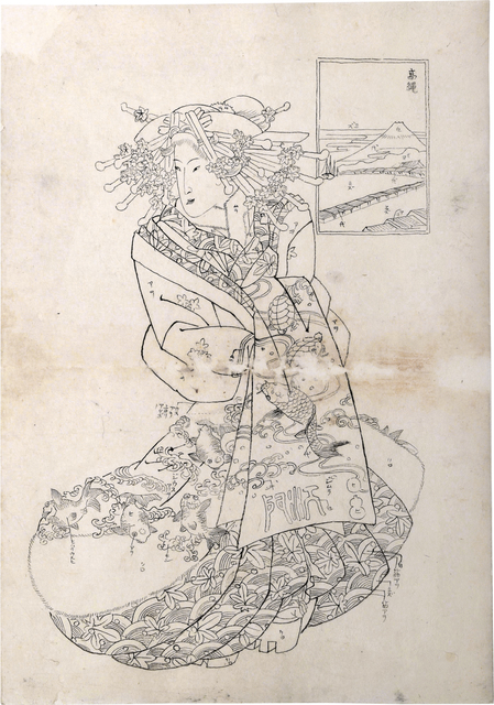Teisai Sencho, ‘Preparatory Drawing for print of Flourishing Scenes of the East: Takanawa, Emon of the Maru-Ebiya’, 1830's, Drawing, Collage or other Work on Paper, Sumi ink on paper, Scholten Japanese Art