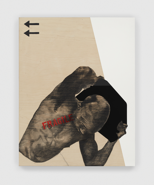 Serge Alain Nitegeka, ‘Migrant: Studio study XI’, 2020, Drawing, Collage or other Work on Paper, Charcoal and paint on wood, Stevenson