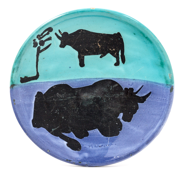 Pablo Picasso, ‘Toros’, 1952, Design/Decorative Art, White earthenware ceramic plate with black oxide, colored engobe and glaze, Hindman