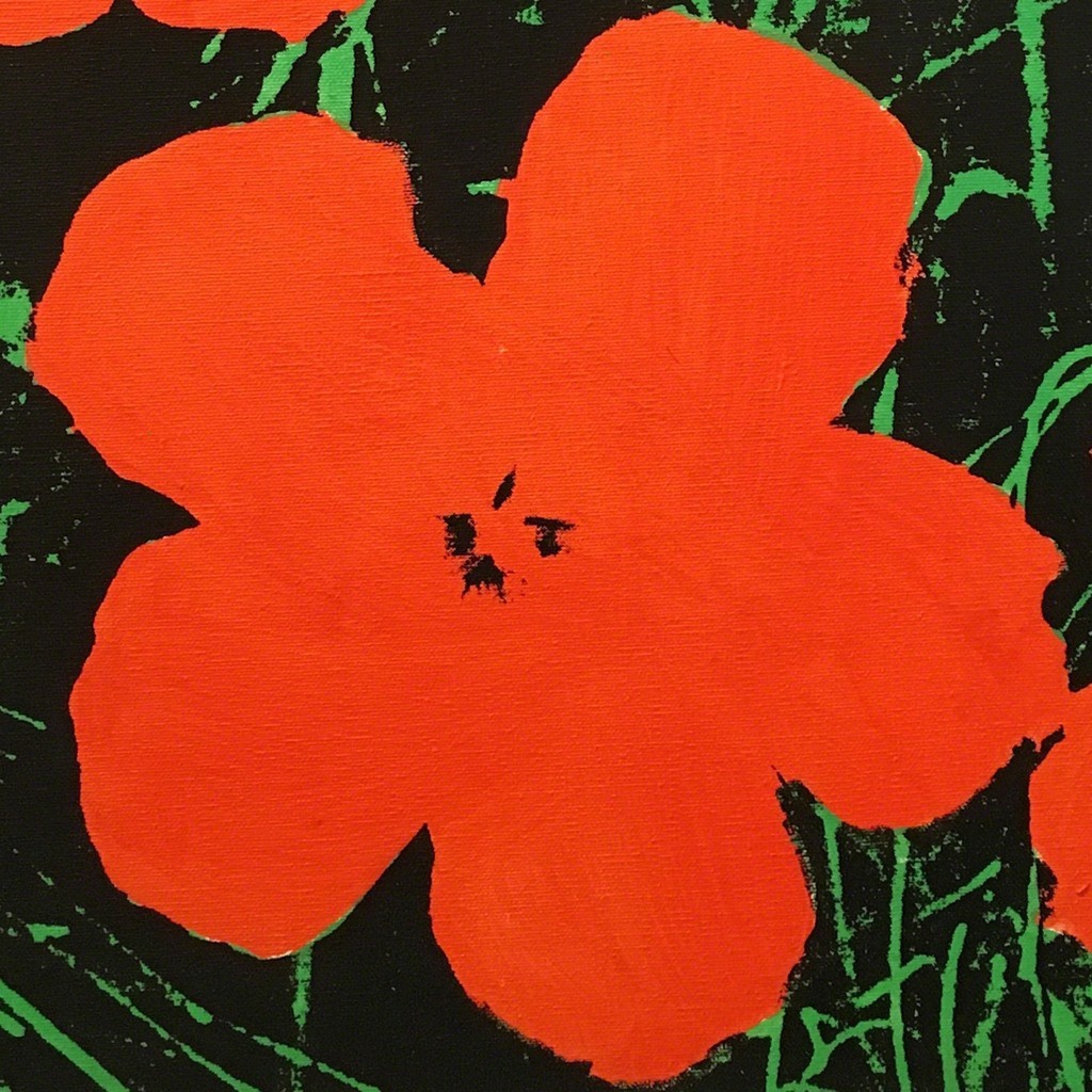 Detail Sturtevant Warhol Flowers, 1965, synthetic polymer paint & silkscreen ink on canvas. Detail Sturtevant Warhol Flowers, 1965, synthetic polymer paint & silkscreen ink on canvas.