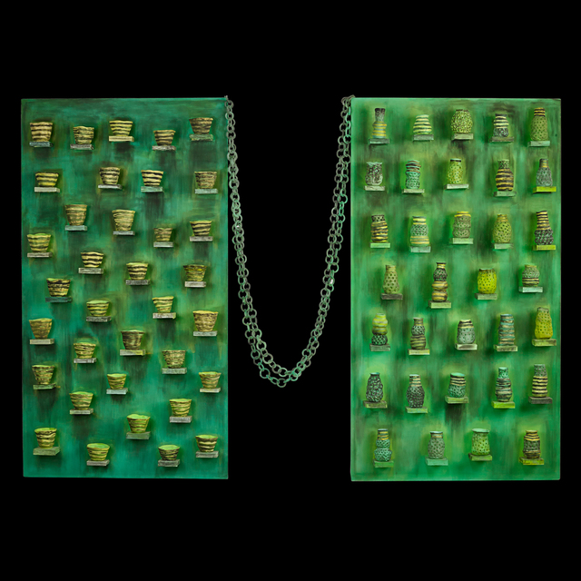 Jay Musler, ‘Large wall-hanging sculpture, "Left Brain, Right Brain," USA’, 1998, Sculpture, Painted glass, rubber-coated steel, Rago/Wright