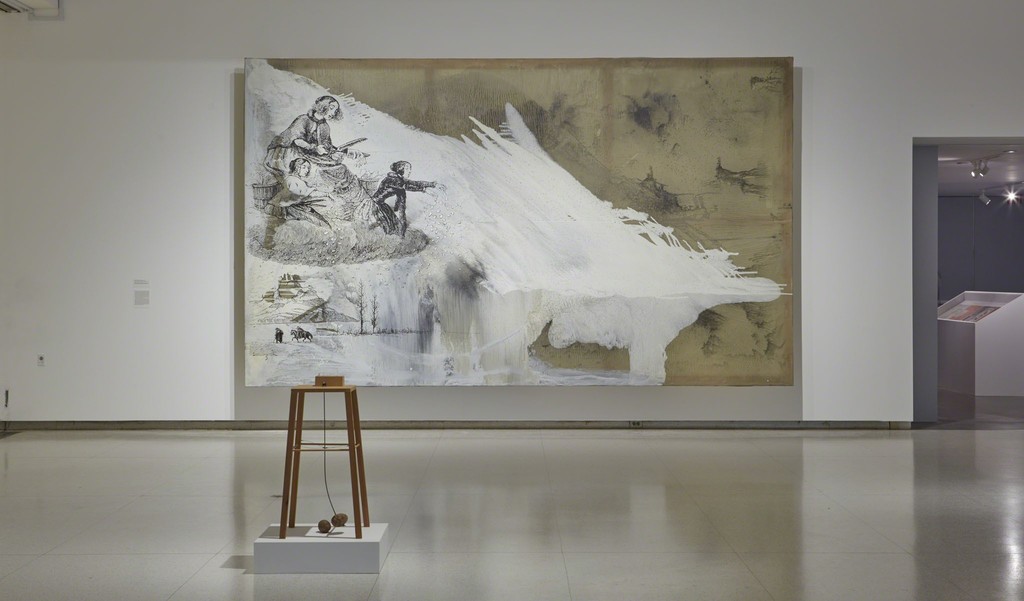 View of the exhibition Less Than One, 2016; Sigmar Polke, Apparat, mit dem eine Kartoffel eine andere umkreisen kann (Apparatus Whereby One Potato Can Orbit Another), 1969 (foreground), Sigmar Polke, Frau Herbst und ihre zwei Töchter (Mrs. Autumn and Her Two Daughters), 1991 (background)
Photo: Gene Pittman, ©Walker Art Center View of the exhibition Less Than One, 2016; Sigmar Polke, Apparat, mit dem eine Kartoffel eine andere umkreisen kann (Apparatus Whereby One Potato Can Orbit Another), 1969 (foreground), Sigmar Polke, Frau Herbst und ihre zwei Töchter (Mrs. Autumn and Her Two Daughters), 1991 (background)
Photo: Gene Pittman, ©Walker Art Center